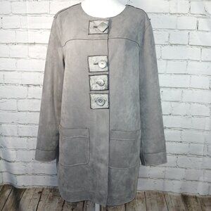 WOMENS LONG JACKET/COAT BY JOHN MARK, GRAY FAUX SUEDE SIZE MED